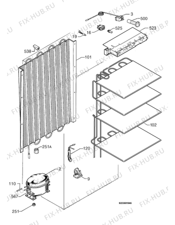 Взрыв-схема холодильника Zoppas PV160SM - Схема узла Cooling system 017